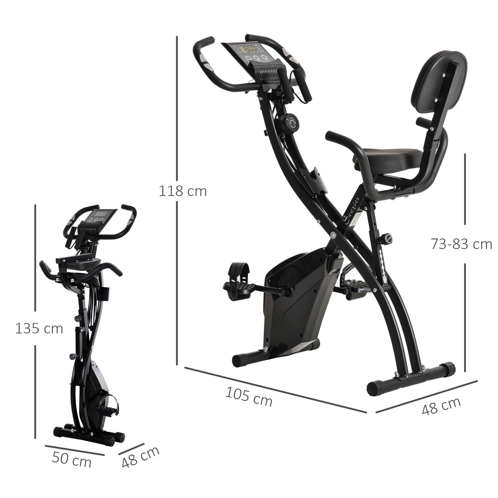 2-In-1 Folding Exercise Bike Upright Cycling Machine with Resistant Band Black