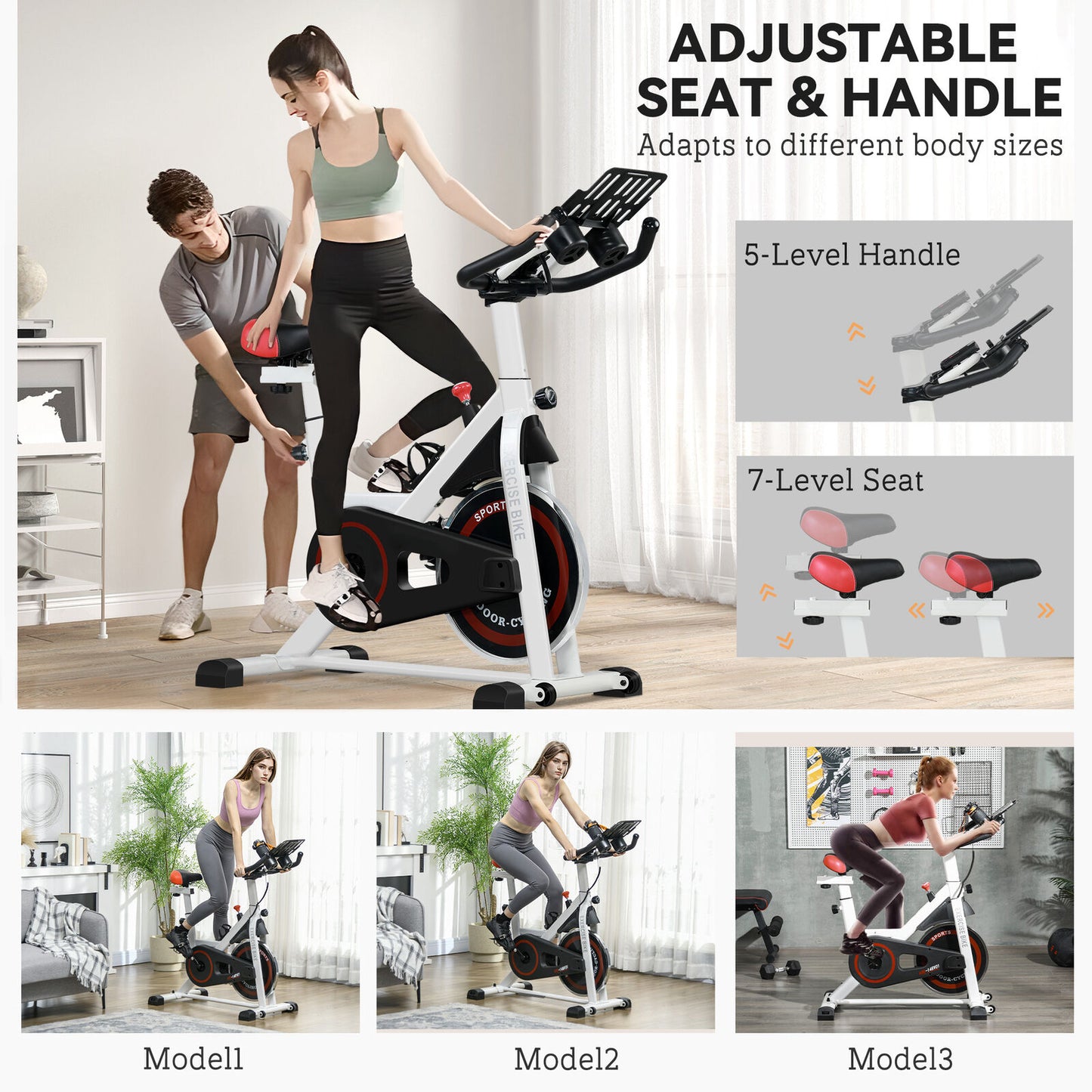 HOMCOM 8Kg Flywheel Exercise Bike with Adjustable Height, Resistance, White