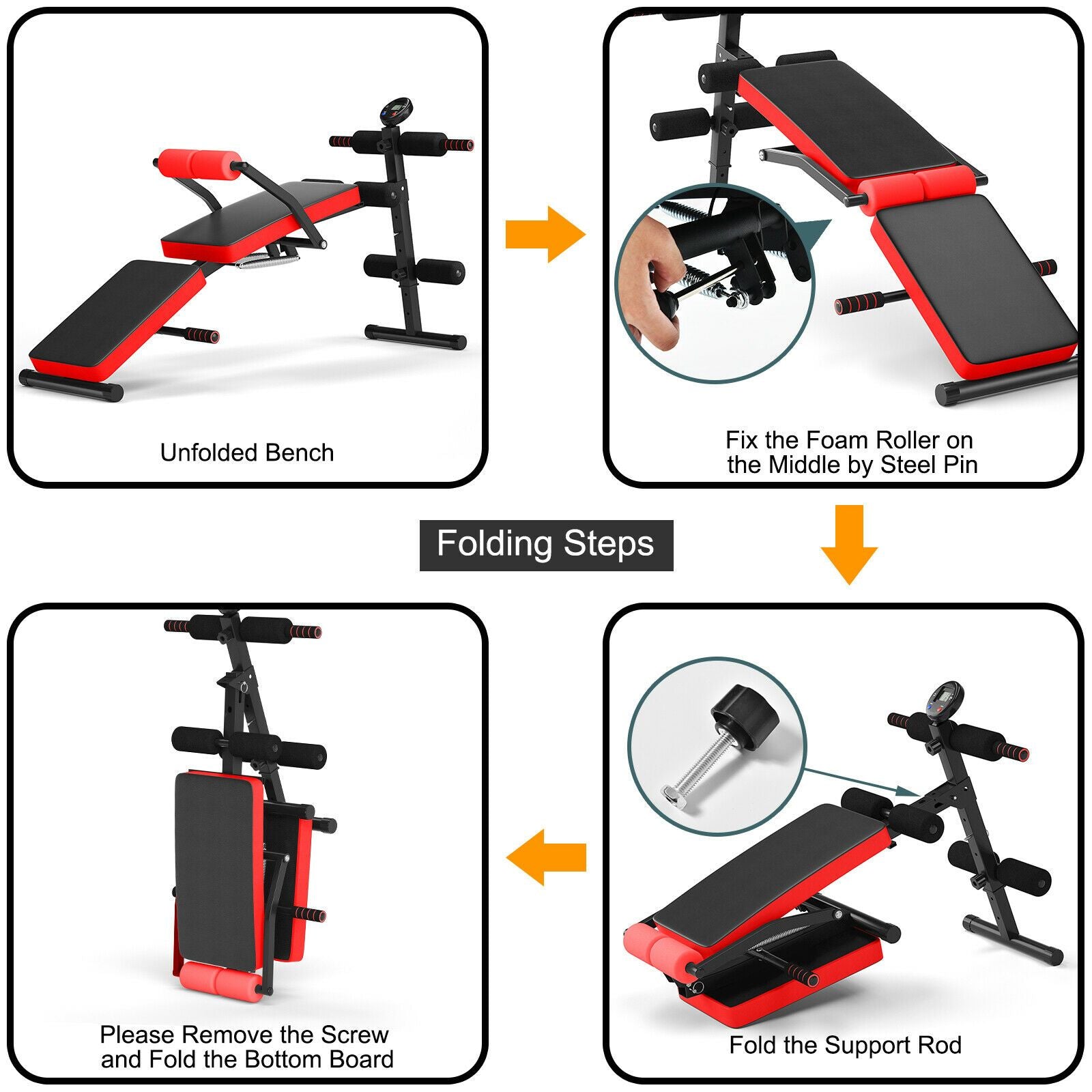 Multi Workout Weight Bench, Foldable, Adjustable with LCD