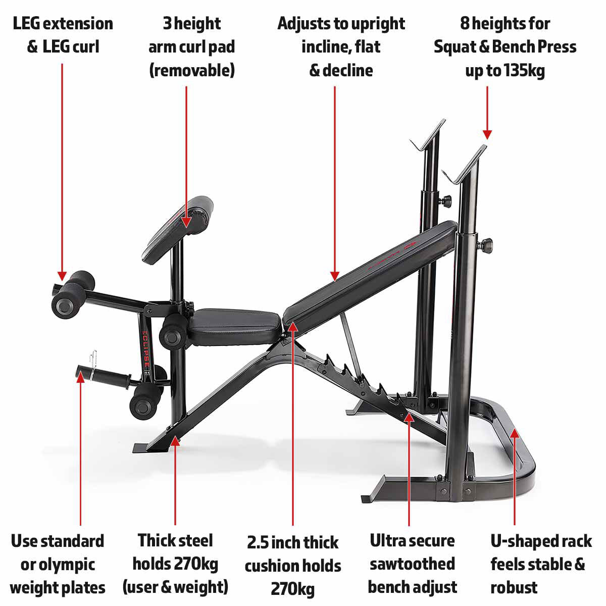 BE3000 Eclipse Weight Bench & Squat Rack