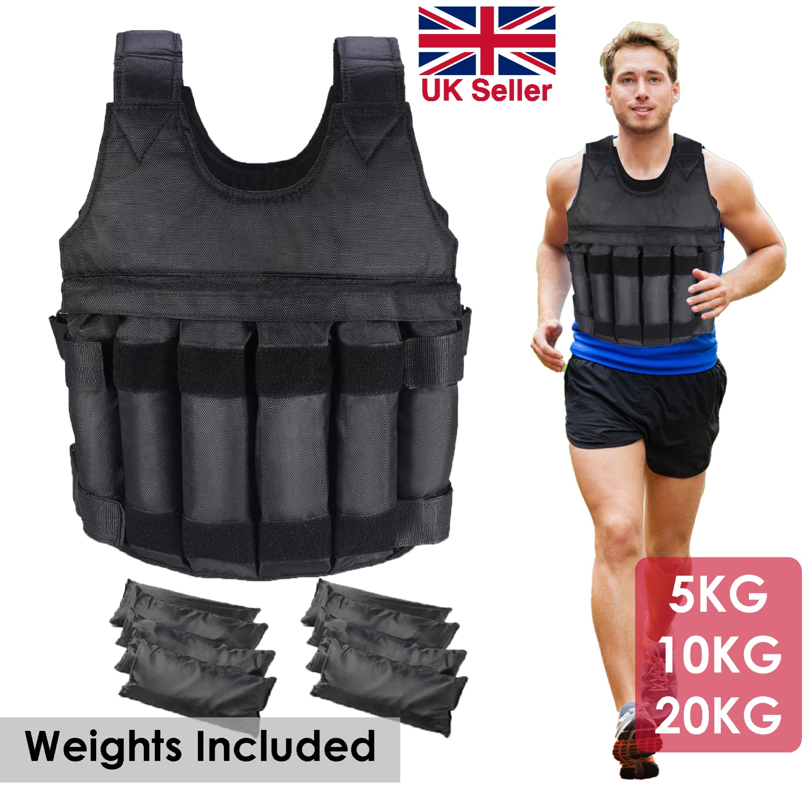 5-20 Kg Weighted Vest Gym Running Fitness Sports Training Weight Loss Jacket UK