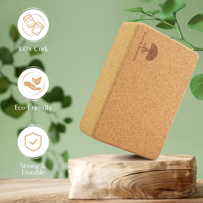 Eco-Lux Cork Yoga Block Non-Slip Sustainable Accessory for Yoga, Pilates Fitness