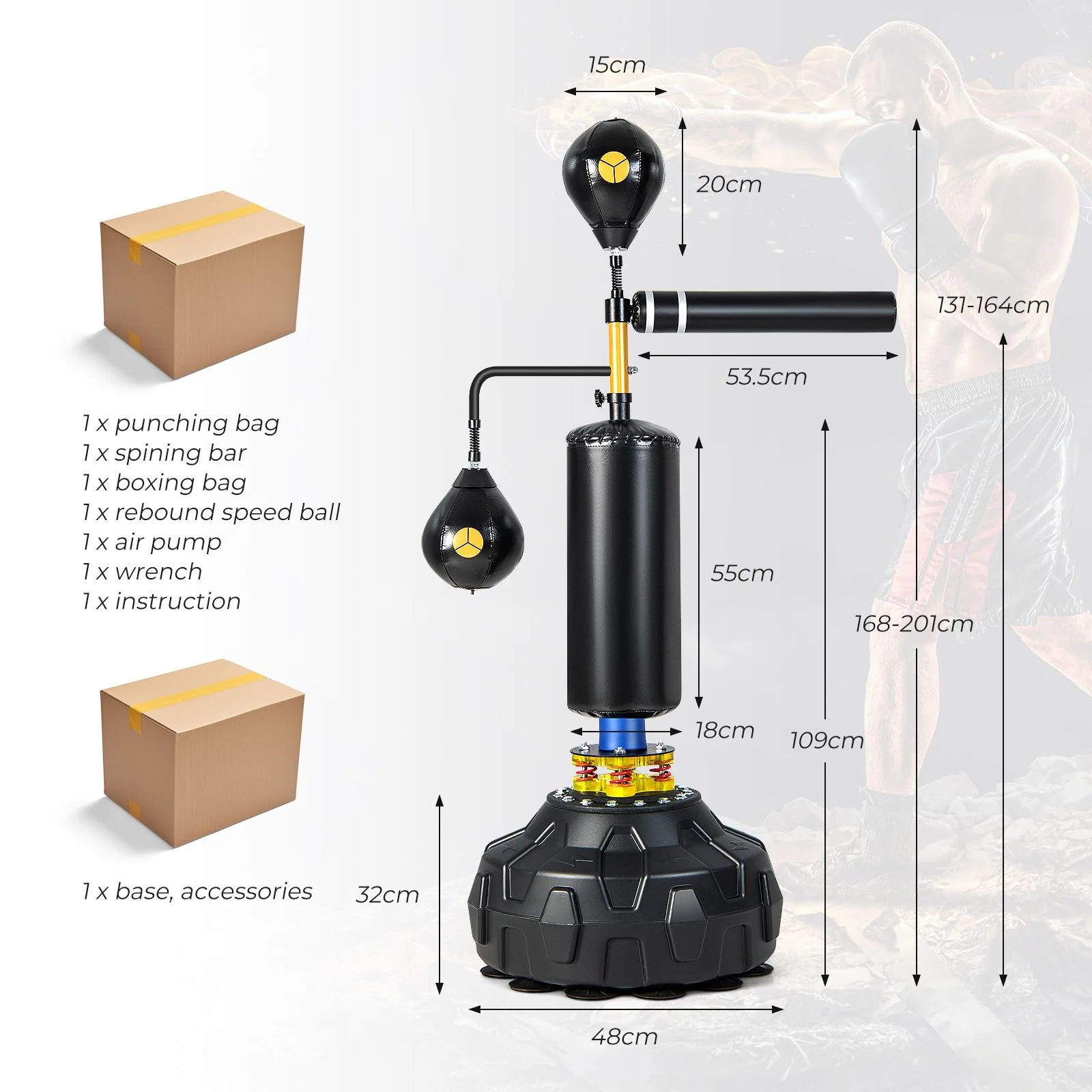 Boxing Speed Trainer with 360° Spinning Bar and Dual Boxing Speed Balls