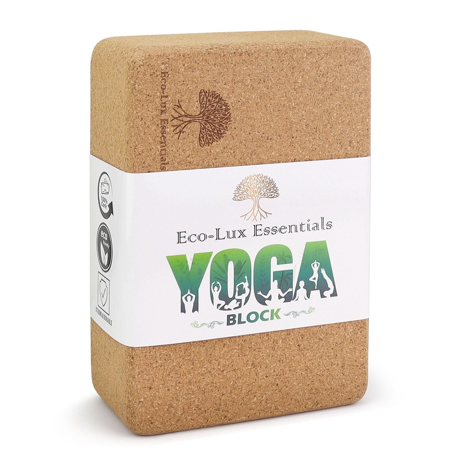 Eco-Lux Cork Yoga Block Non-Slip Sustainable Accessory for Yoga, Pilates Fitness