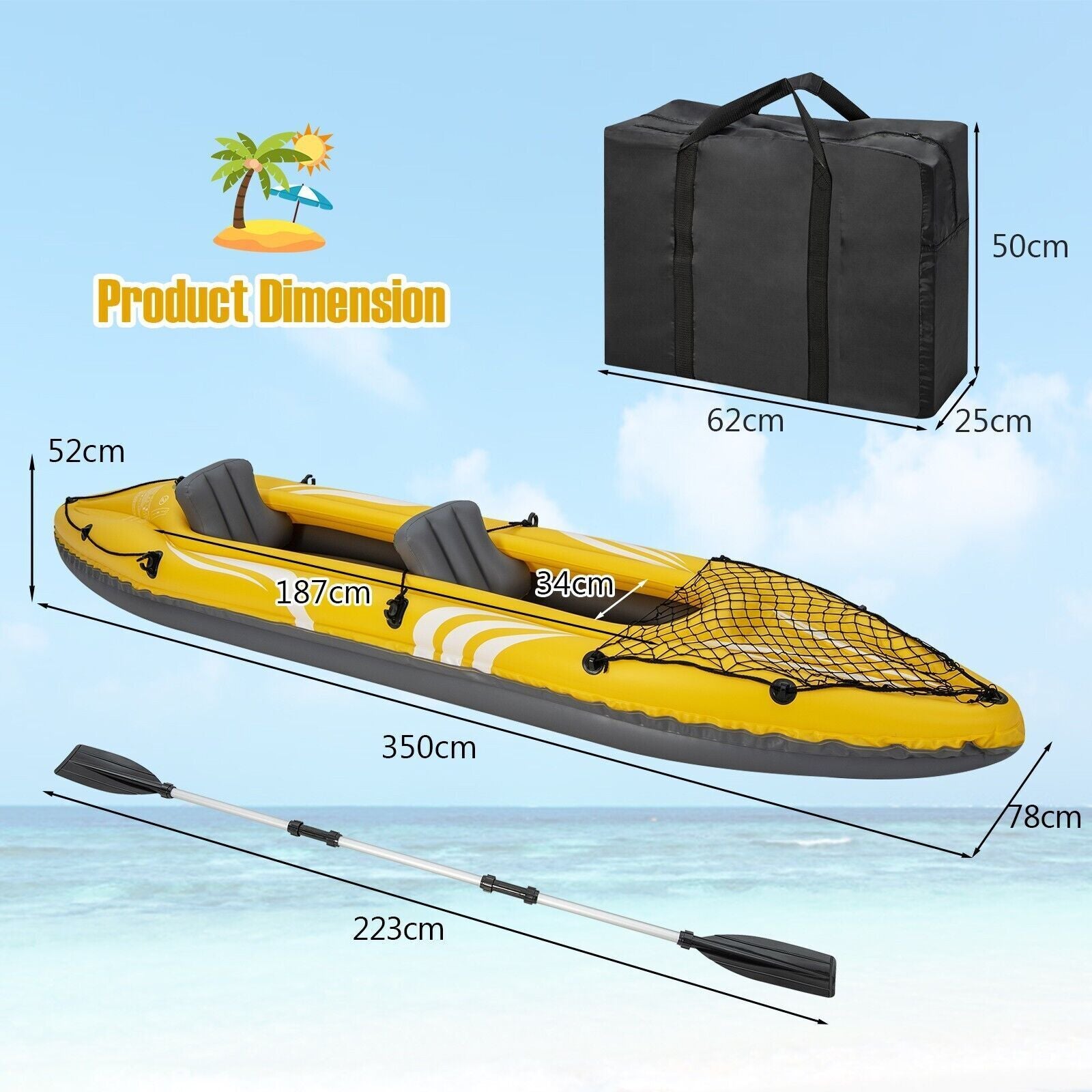 Inflatable Kayak 2-Person Portable Tandem Kayak Set Removable Seats W/ Foot Pump