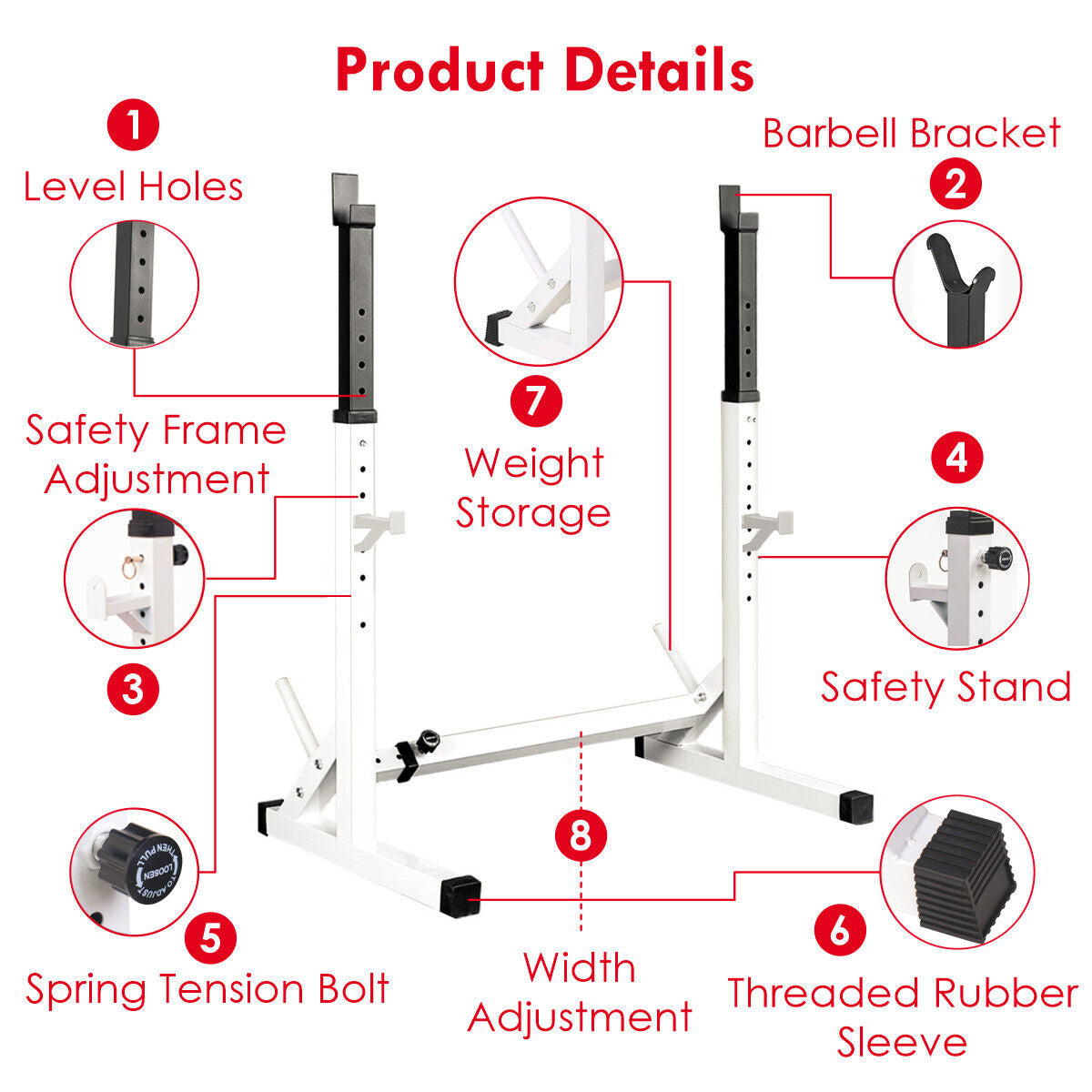 Adjustable Barbell Rack Squat Stand Pair Weight Lifting Bench Press Home Gym UK