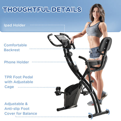 2-In-1 Folding Exercise Bike Upright Cycling Machine with Resistant Band Black