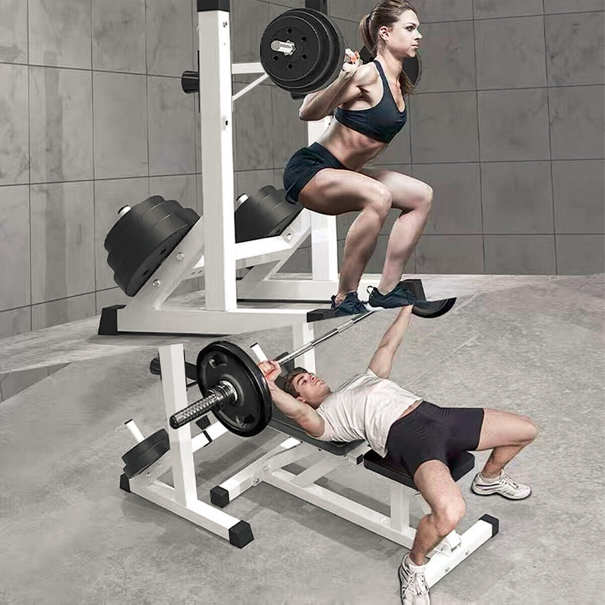 Adjustable Barbell Rack Squat Stand Pair Weight Lifting Bench Press Home Gym UK