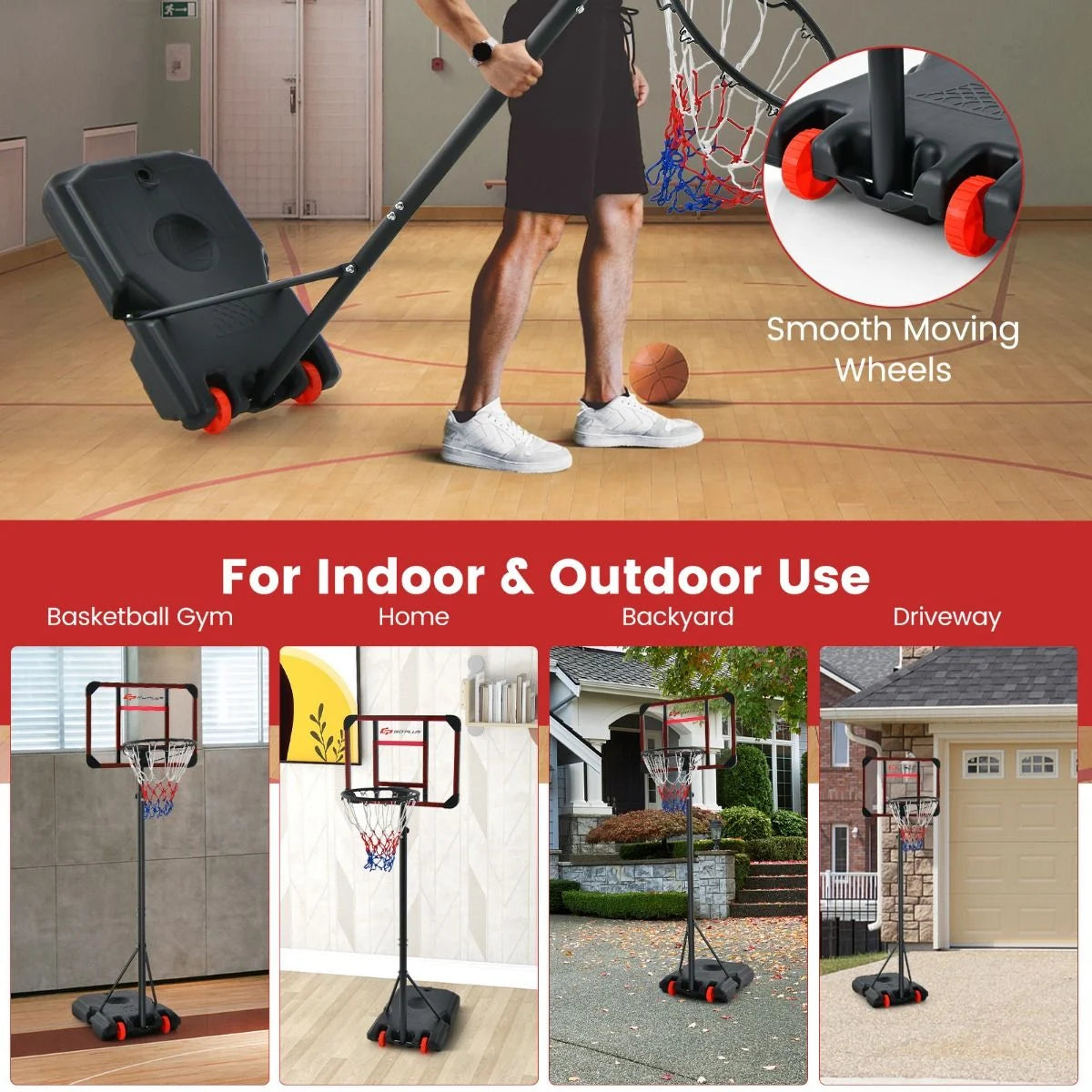 Basketball Hoop and Goal Set with Wheel for Basketball Gym