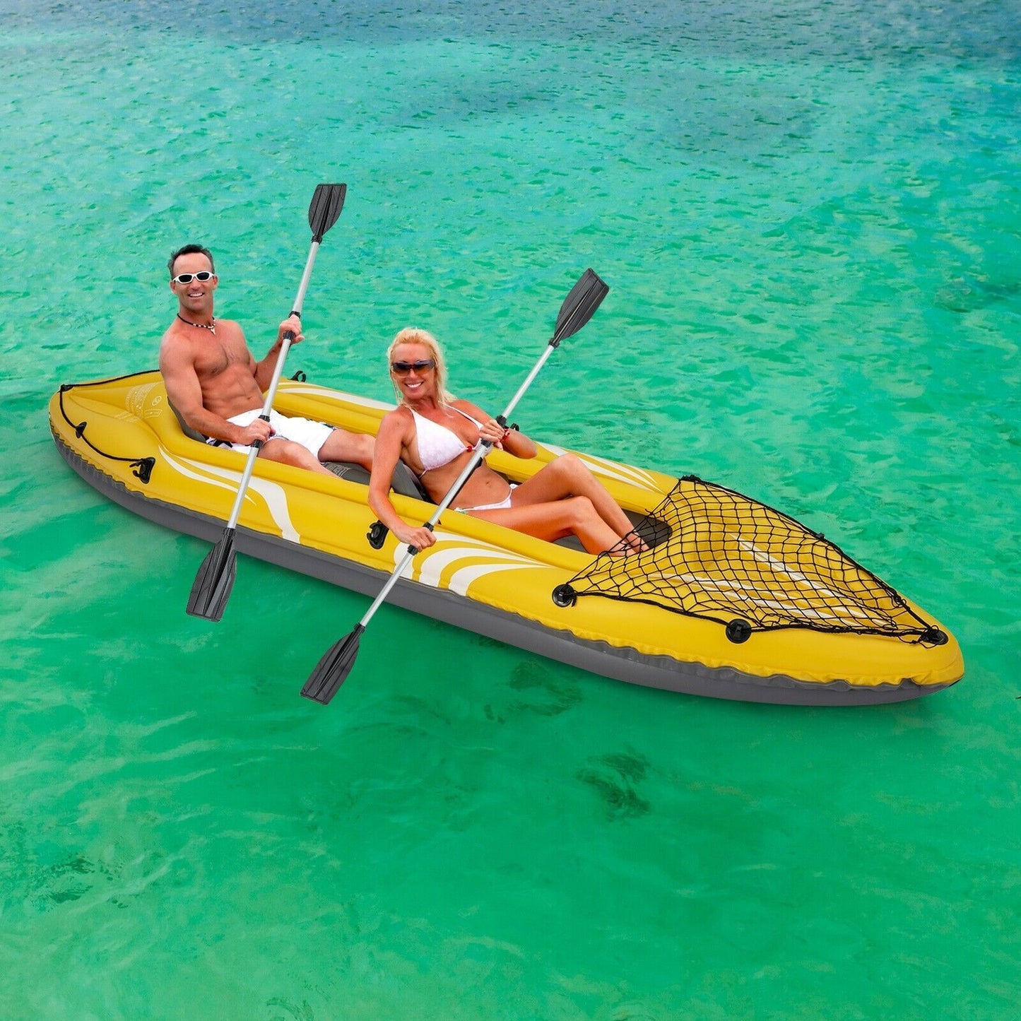 Inflatable Kayak 2-Person Portable Tandem Kayak Set Removable Seats W/ Foot Pump