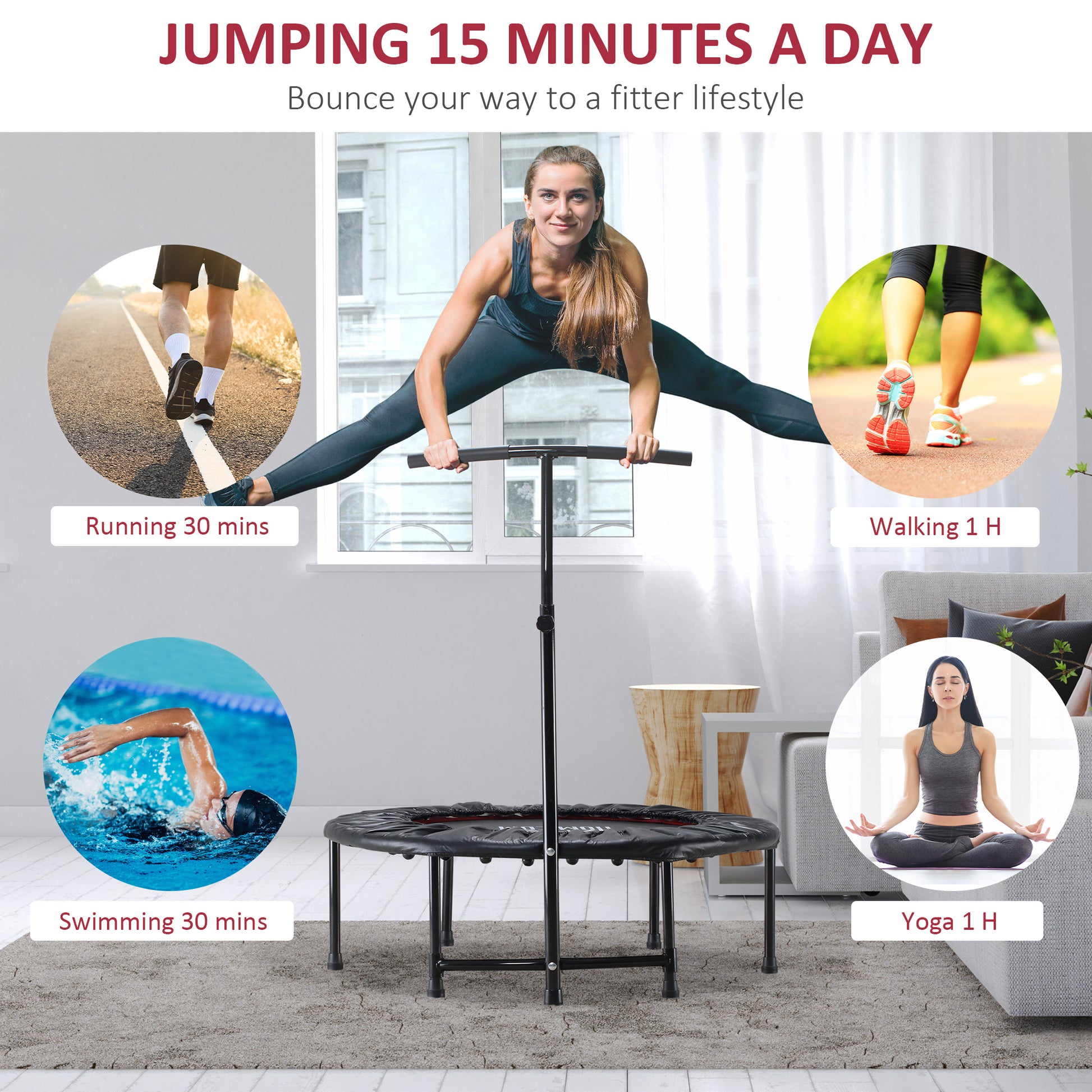 40" Trampoline Rebounder Workout Adjustable Handle Adult Jumper Fitness