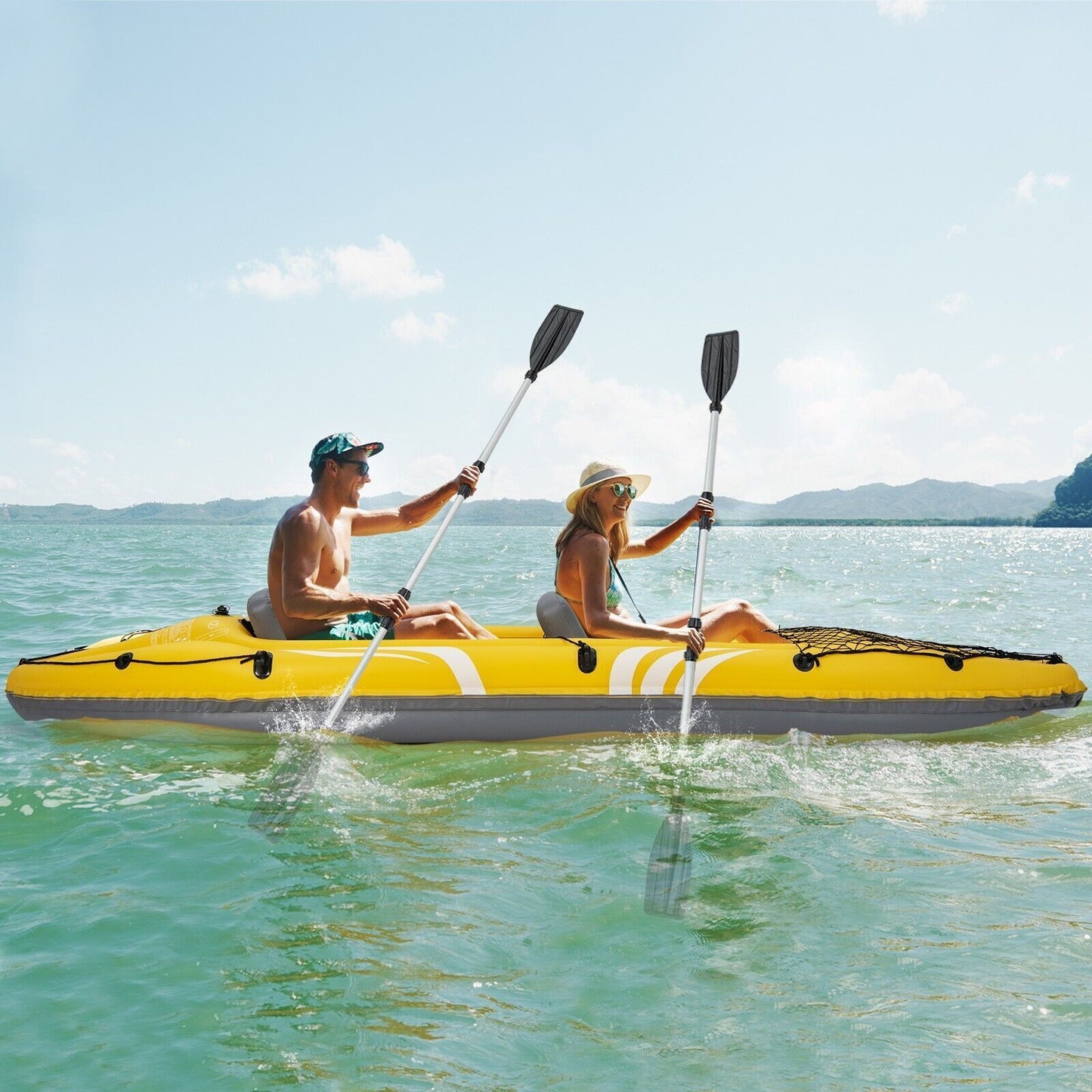 Inflatable Kayak 2-Person Portable Tandem Kayak Set Removable Seats W/ Foot Pump