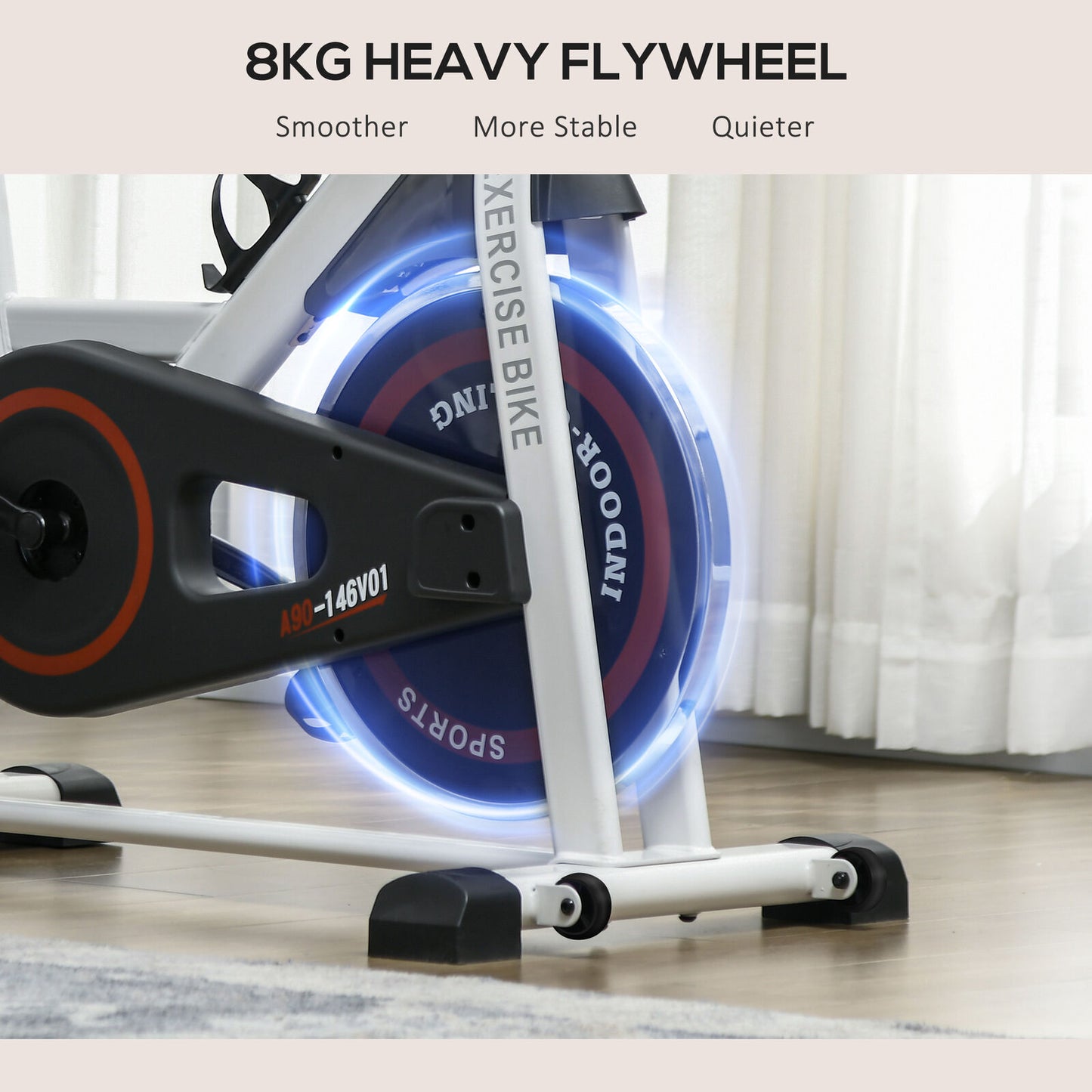 HOMCOM 8Kg Flywheel Exercise Bike with Adjustable Height, Resistance, White