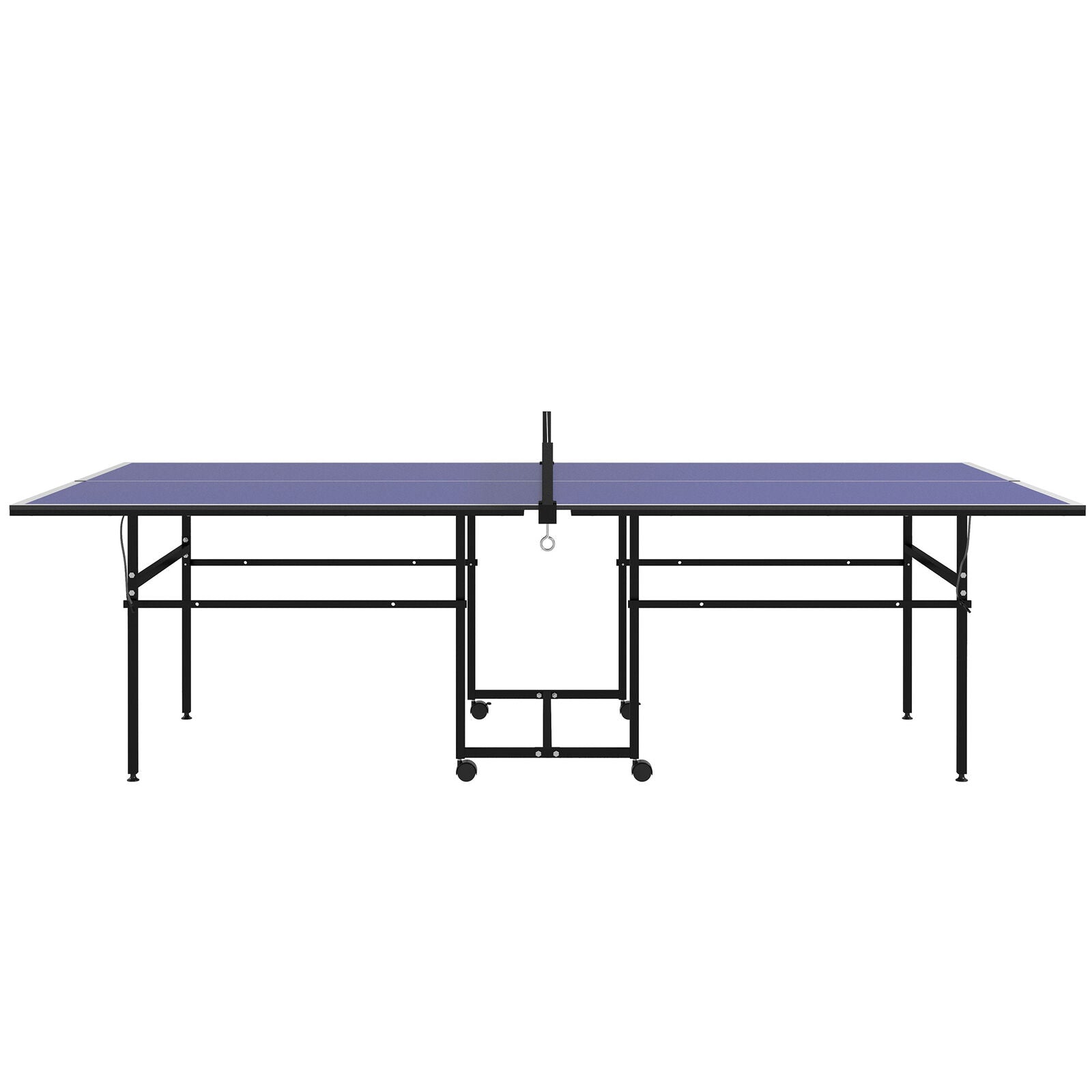 9FT Table Tennis Table W/ Four Wheels, Folding Tennis Table, Blue