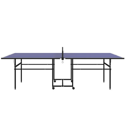 9FT Table Tennis Table W/ Four Wheels, Folding Tennis Table, Blue