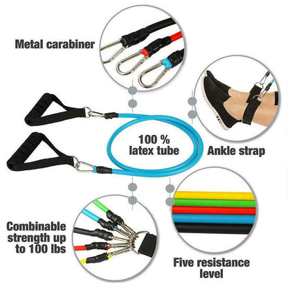 12PCS SET RESISTANCE BANDS WORKOUT EXERCISE CROSSFIT FITNESS YOGA TRAINING TUBES