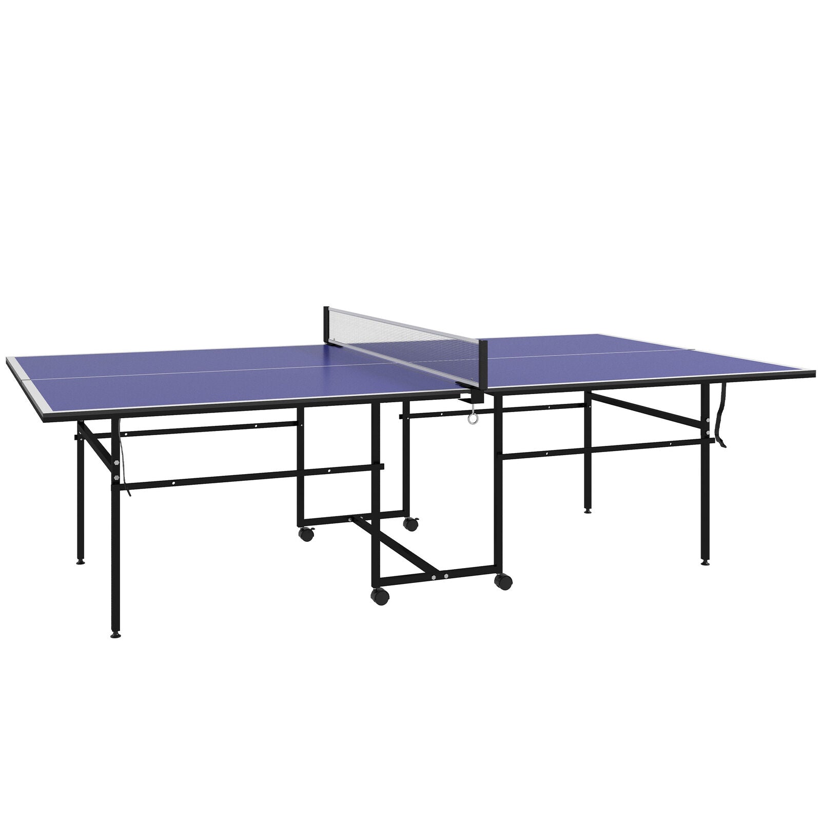 9FT Table Tennis Table W/ Four Wheels, Folding Tennis Table, Blue