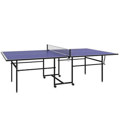 9FT Table Tennis Table W/ Four Wheels, Folding Tennis Table, Blue