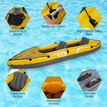 Inflatable Kayak 2-Person Portable Tandem Kayak Set Removable Seats W/ Foot Pump