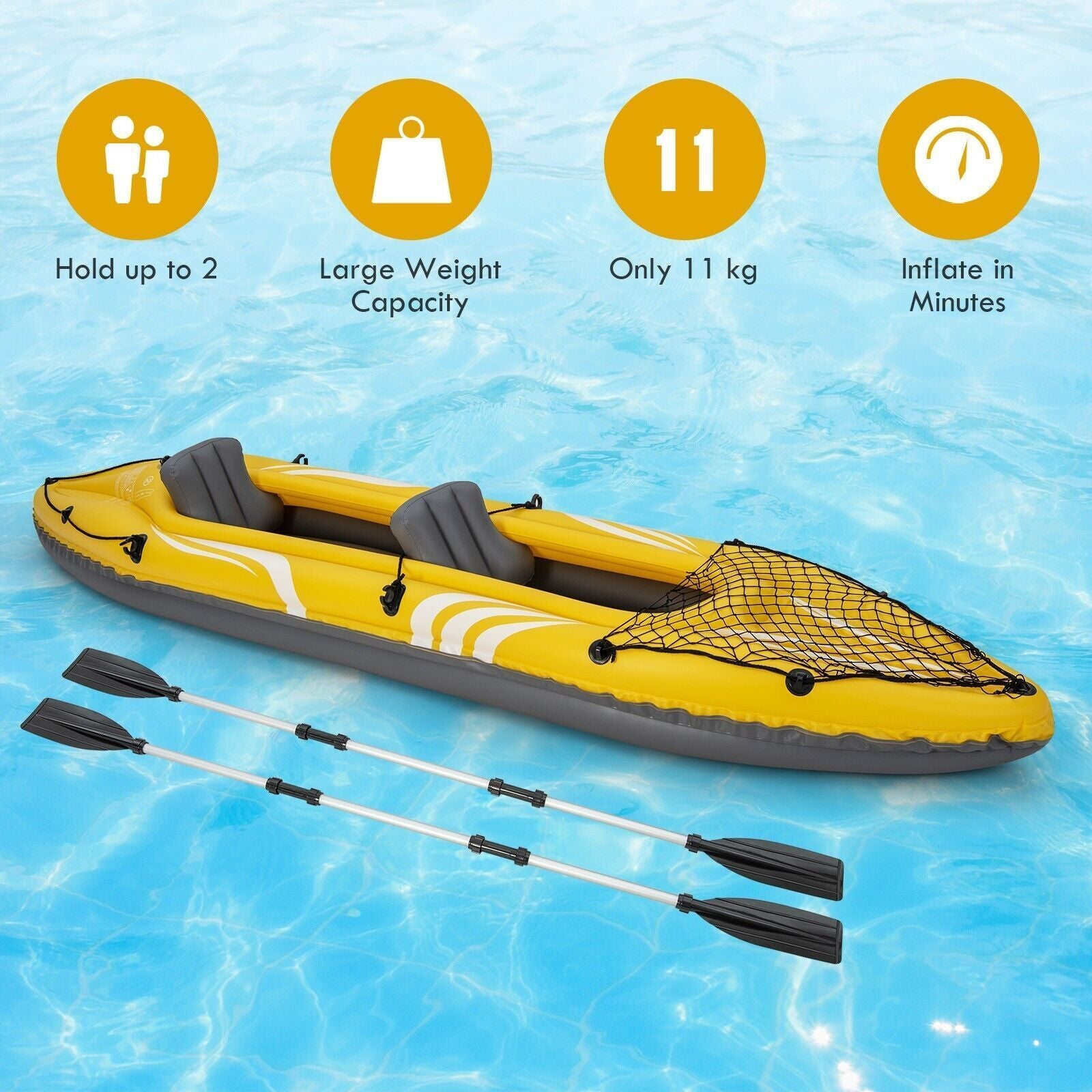 Inflatable Kayak 2-Person Portable Tandem Kayak Set Removable Seats W/ Foot Pump